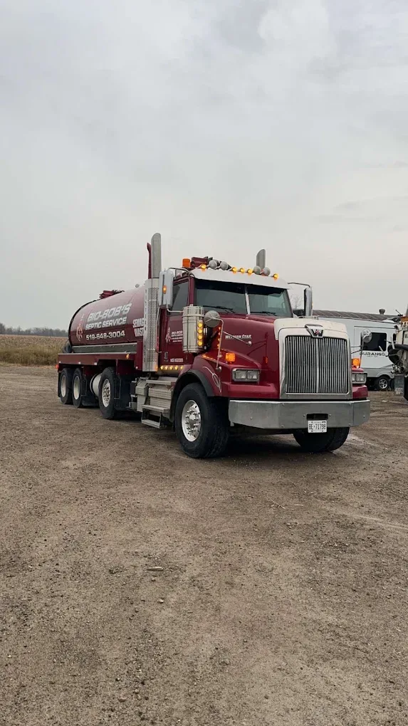Bio-Bob's maroon Western Star tanker on a gravel lot